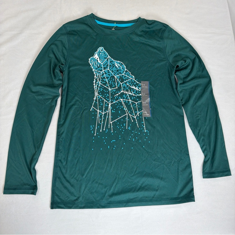 All In Motion Boys' Long Sleeve Wolf Green‎ Graphic T-Shirt